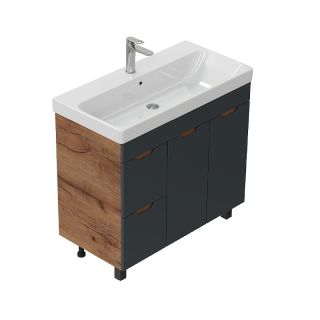 Тумба под раковину напольная Onika Айленд 109032 с корзиной 90 см графит/дуб крафт золотой